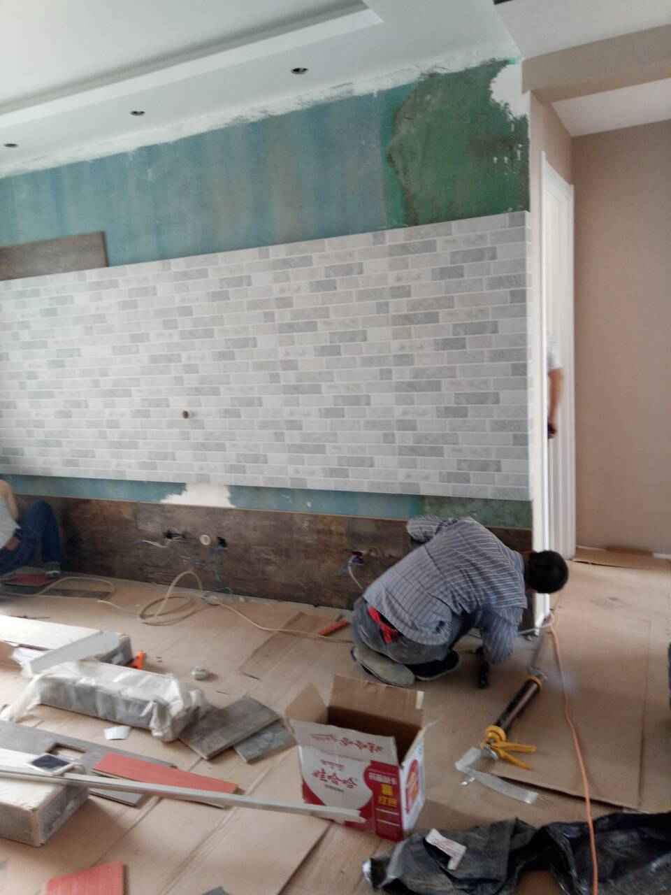 电视背景施工过程