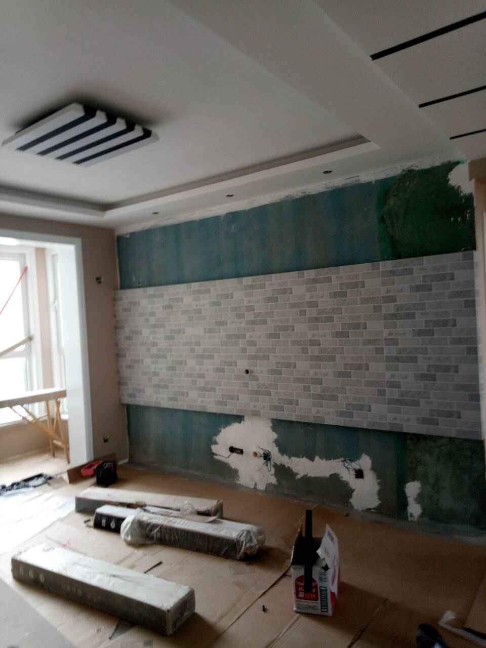 电视背景文化砖贴完效果