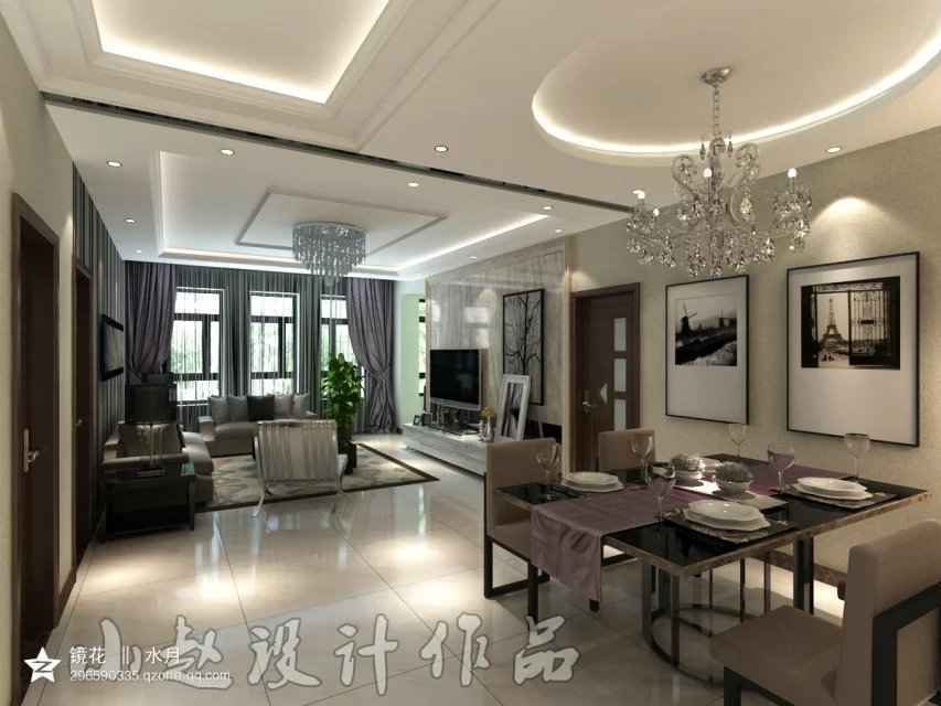 明亮的水晶灯搭配灰色格调！